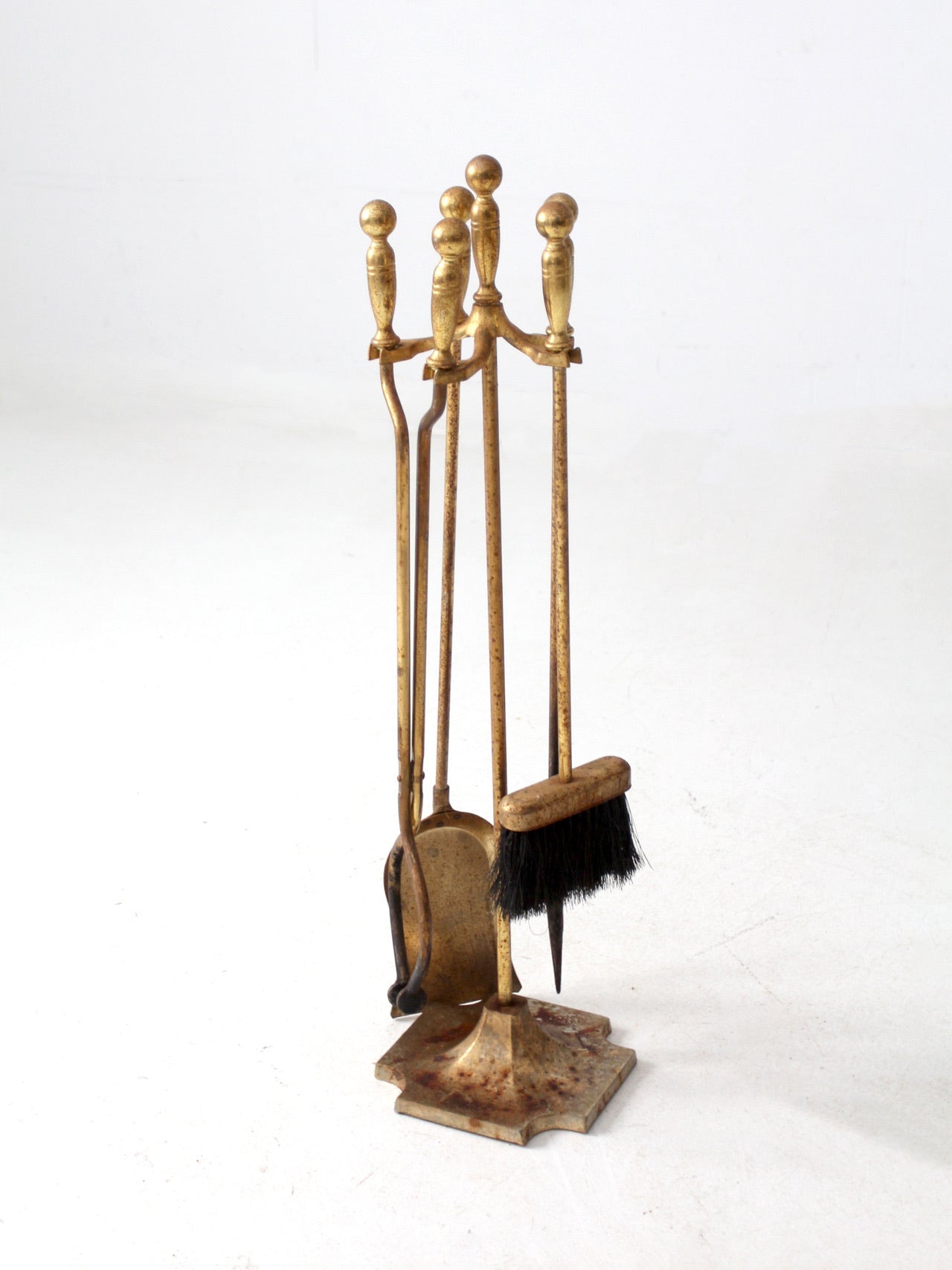 vintage brass fireplace tools set with stand