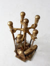 vintage brass fireplace tools set with stand