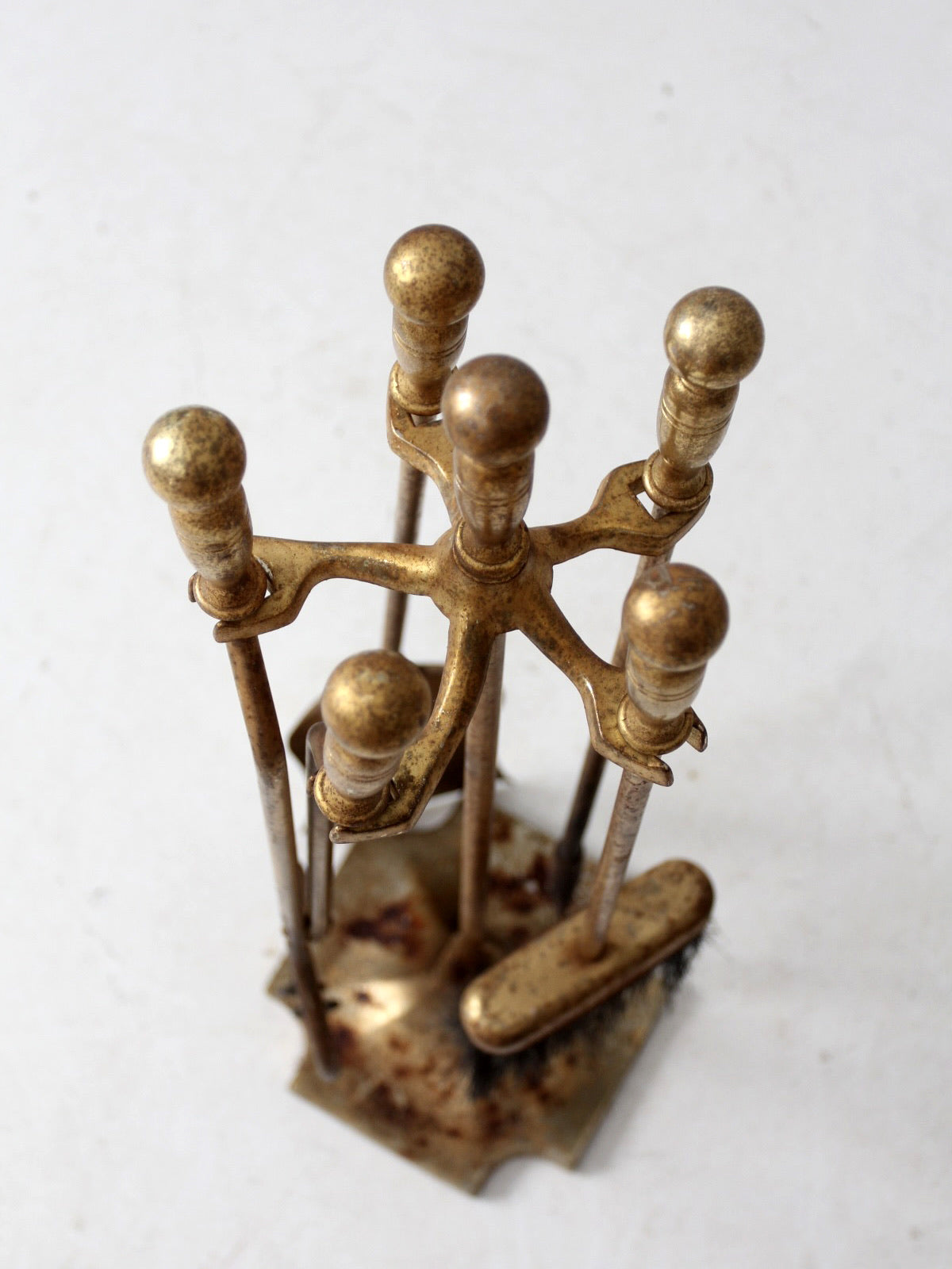 vintage brass fireplace tools set with stand