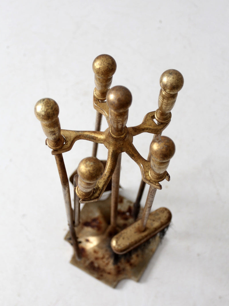 vintage brass fireplace tools set with stand