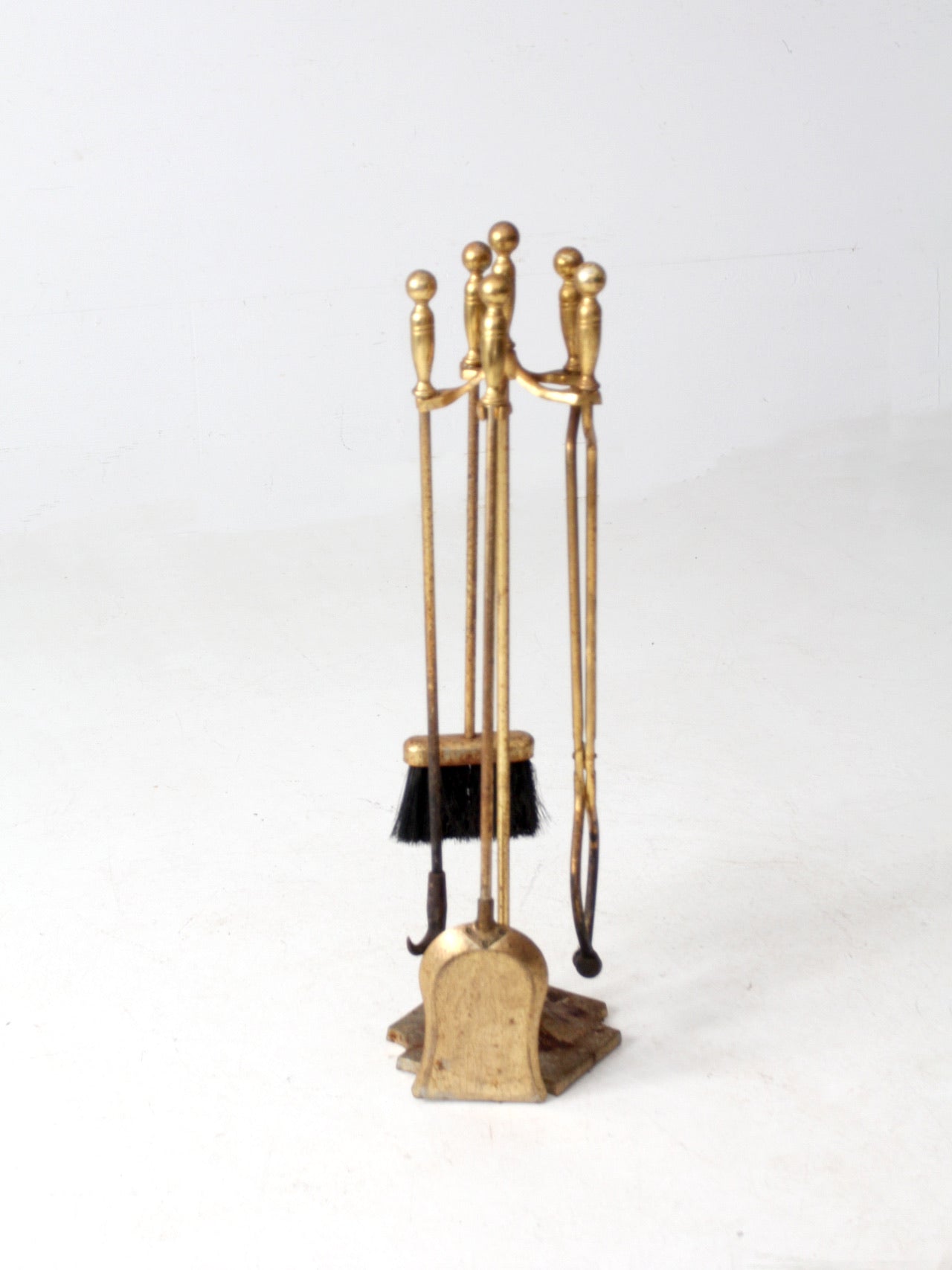 vintage brass fireplace tools set with stand