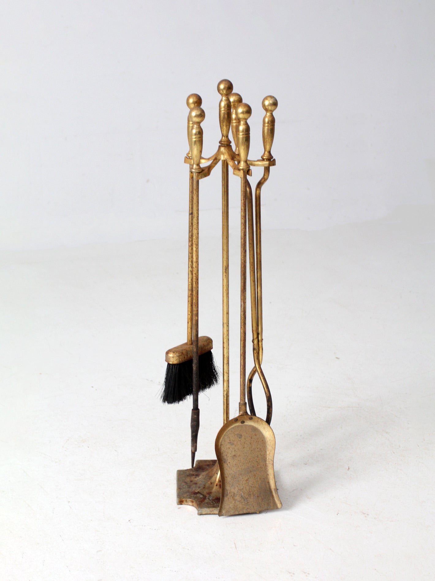 vintage brass fireplace tools set with stand