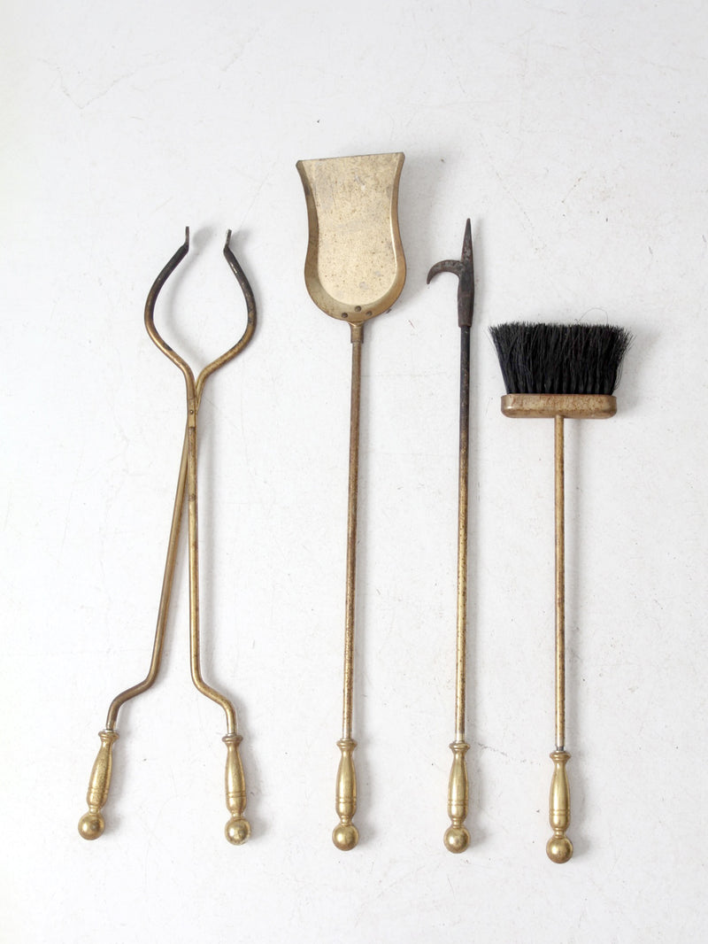 vintage brass fireplace tools set with stand