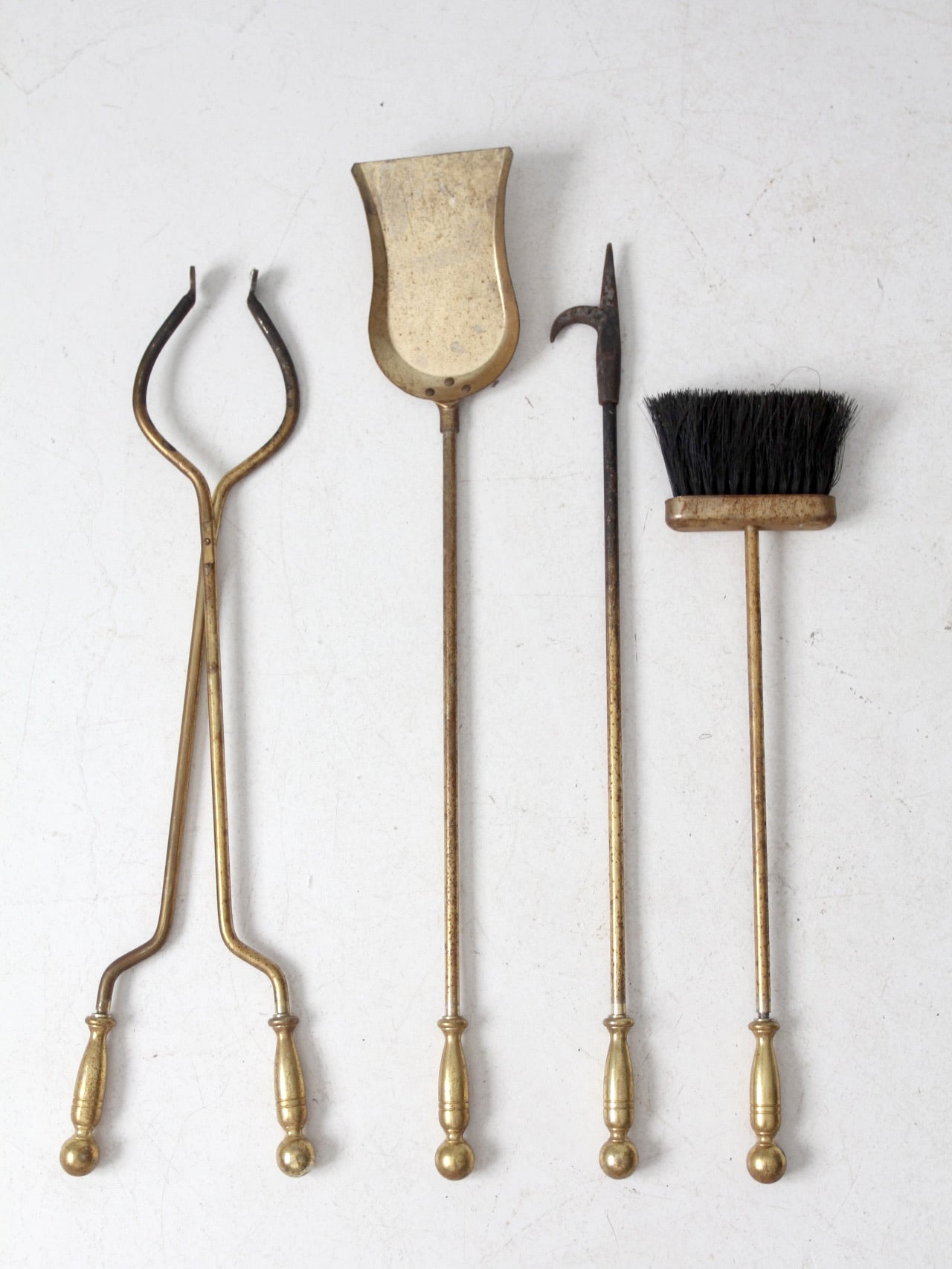 vintage brass fireplace tools set with stand
