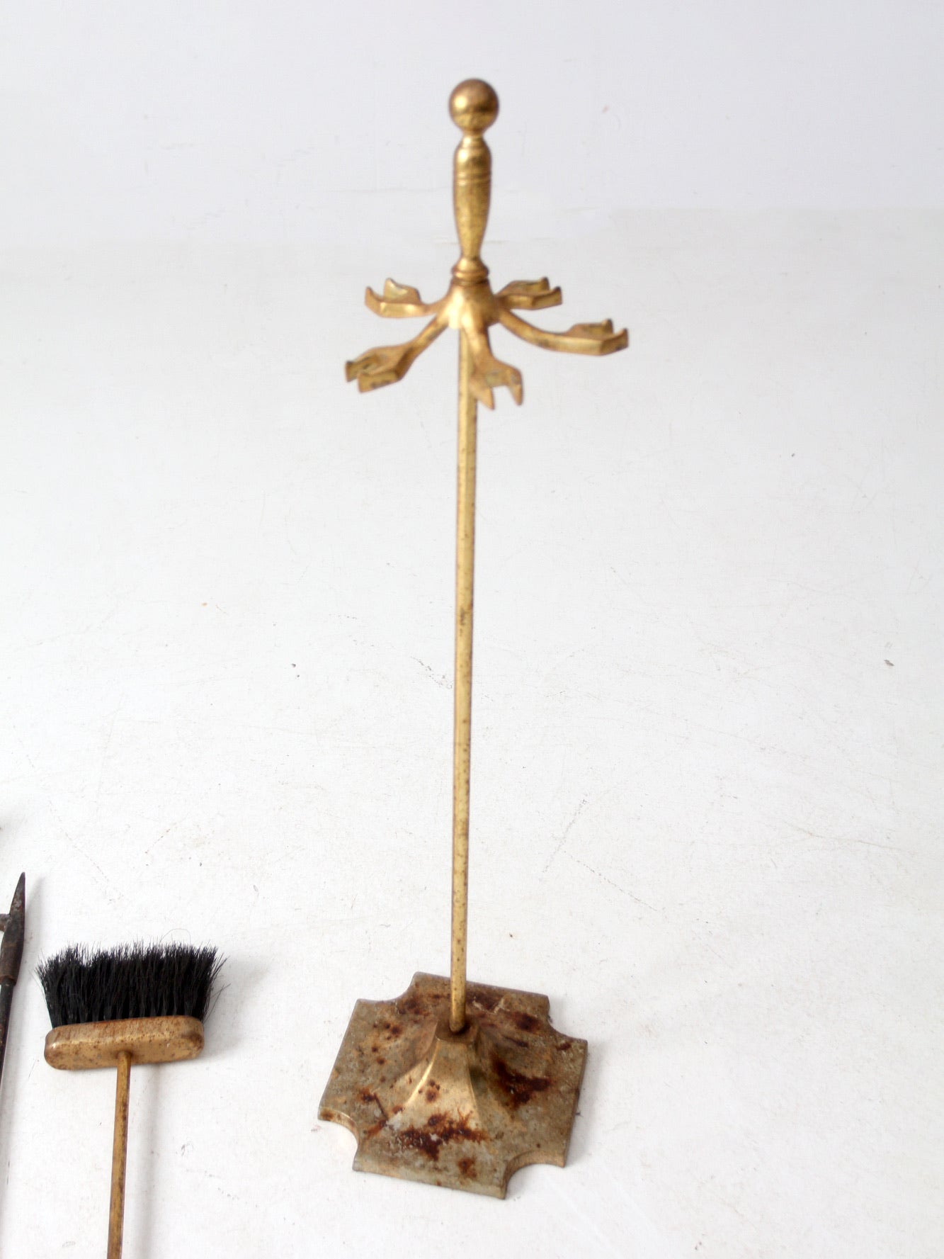 vintage brass fireplace tools set with stand
