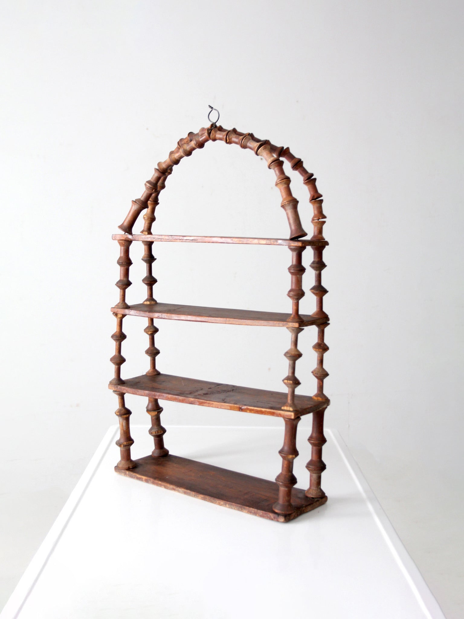 antique folk art spool shelf