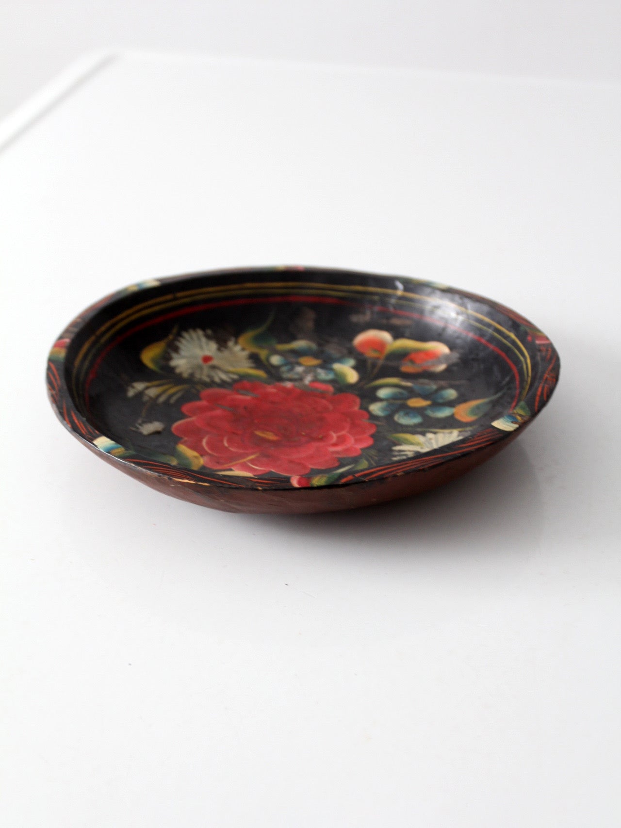 vintage hand-painted floral wooden bowl
