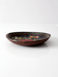 vintage hand-painted floral wooden bowl
