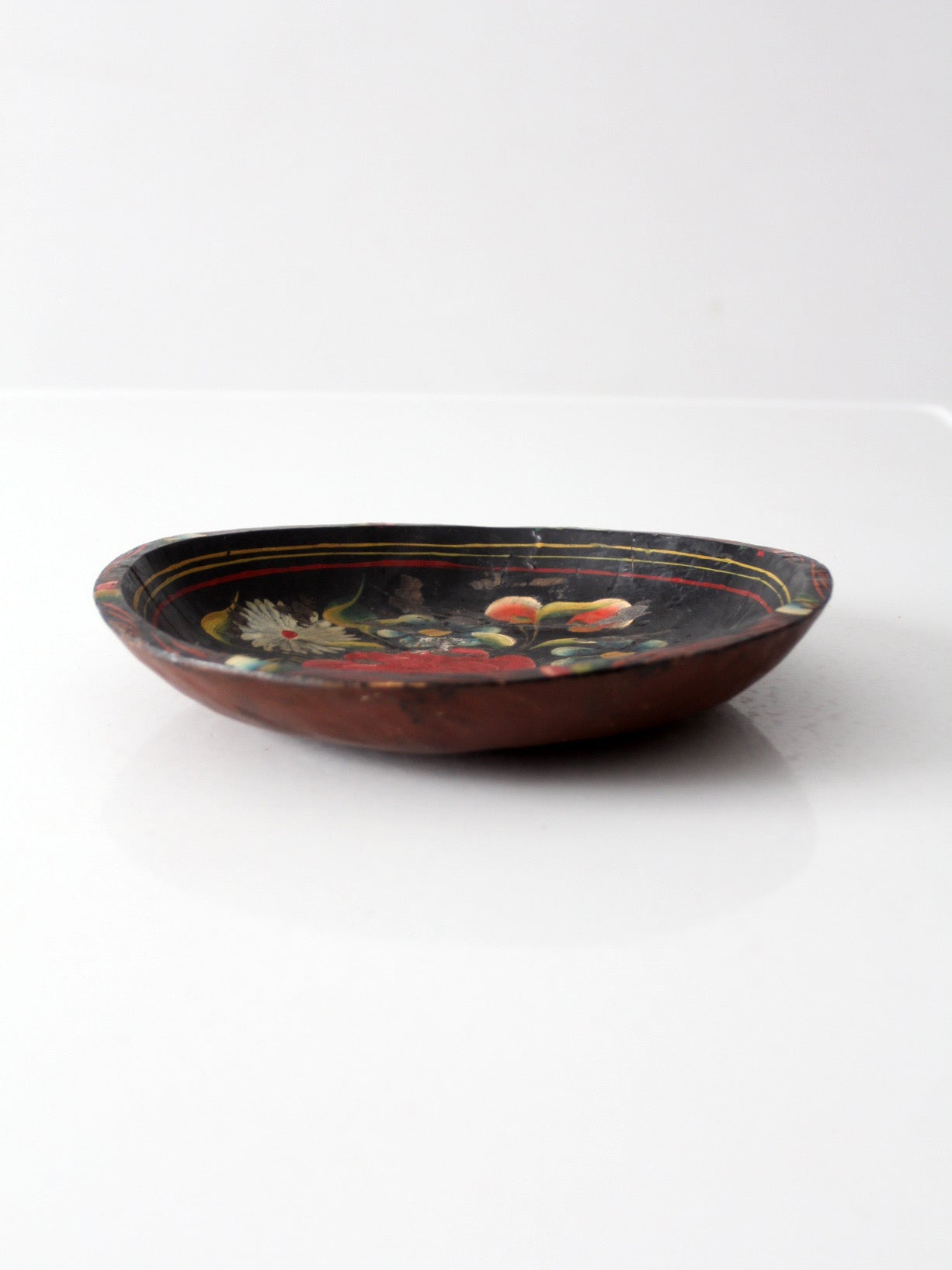 vintage hand-painted floral wooden bowl