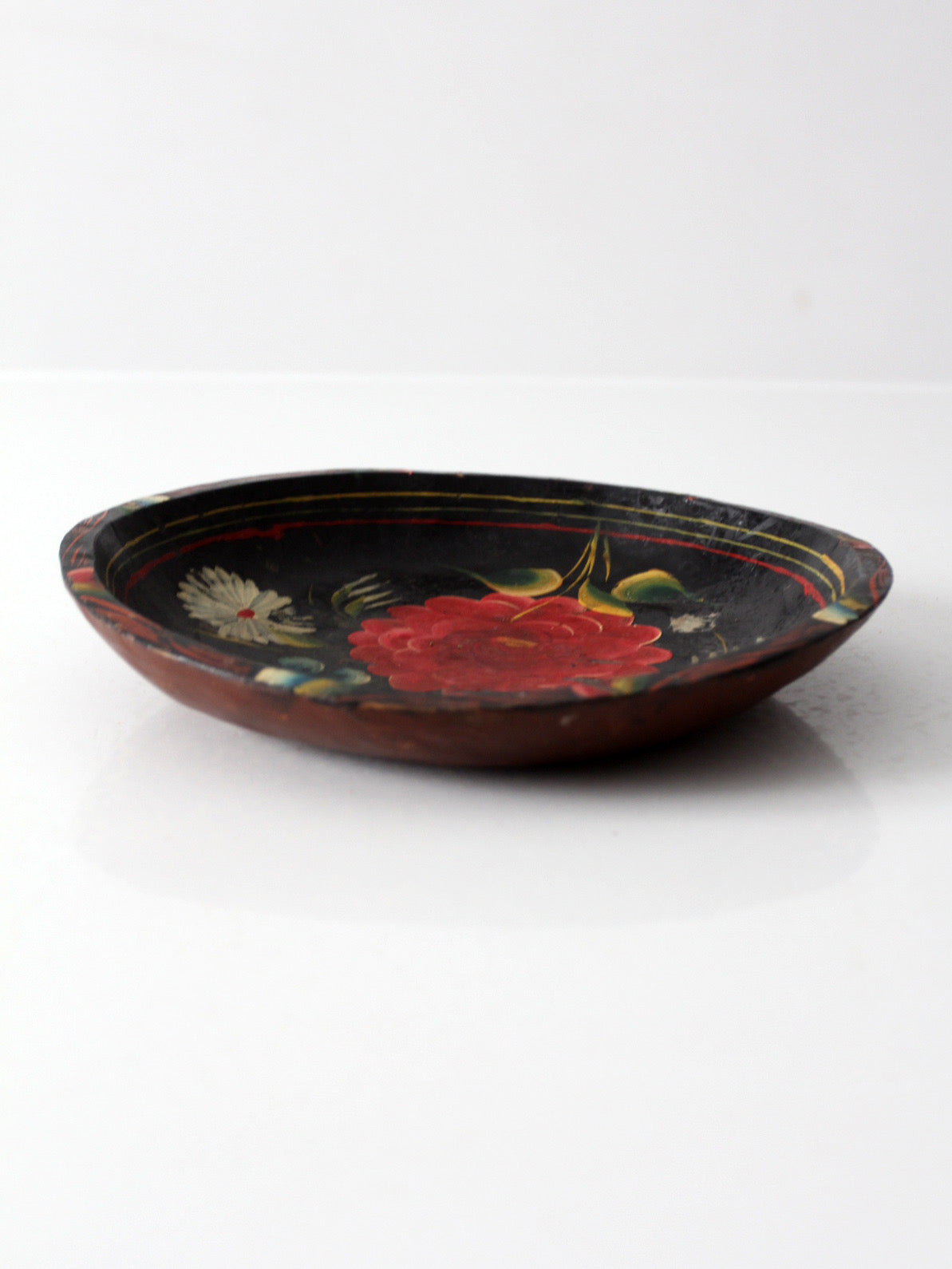 vintage hand-painted floral wooden bowl