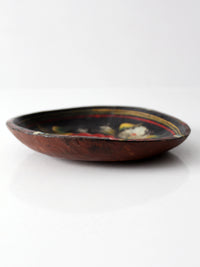 vintage hand-painted floral wooden bowl