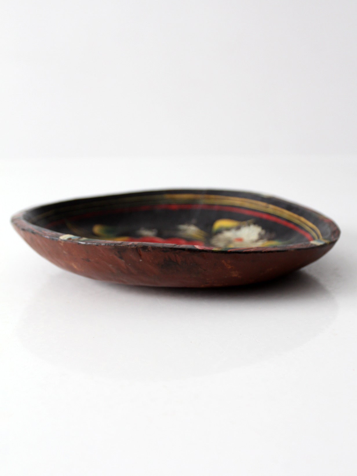 vintage hand-painted floral wooden bowl
