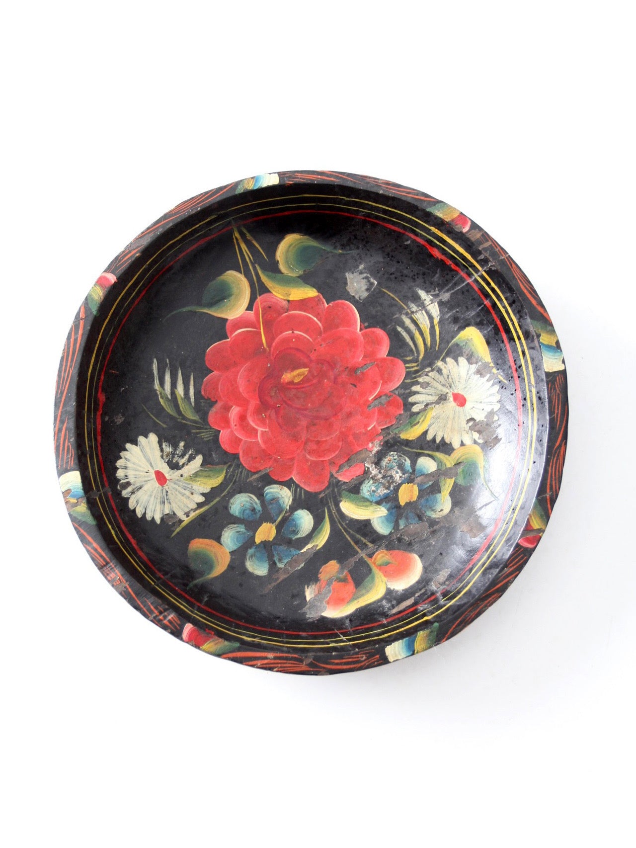 vintage hand-painted floral wooden bowl