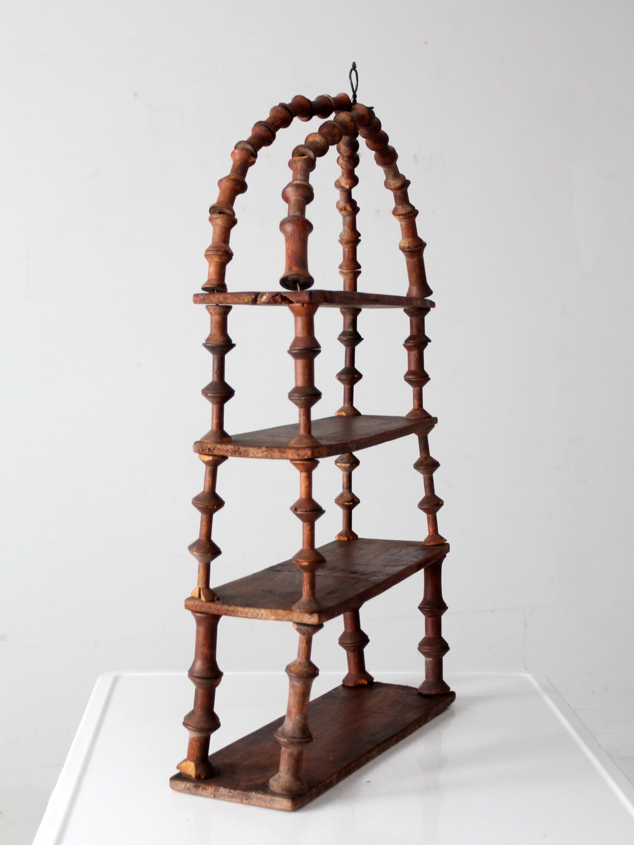 antique folk art spool shelf