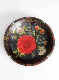 vintage hand-painted floral wooden bowl