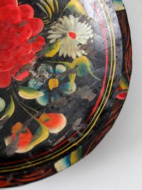 vintage hand-painted floral wooden bowl