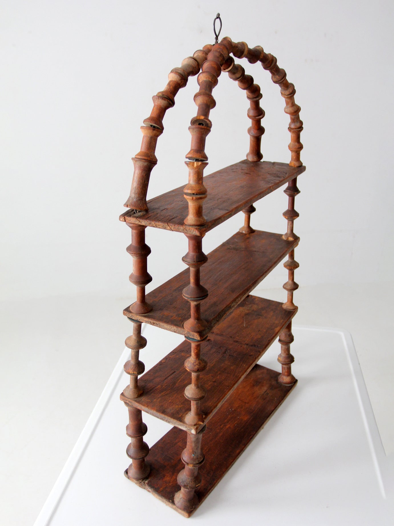 antique folk art spool shelf