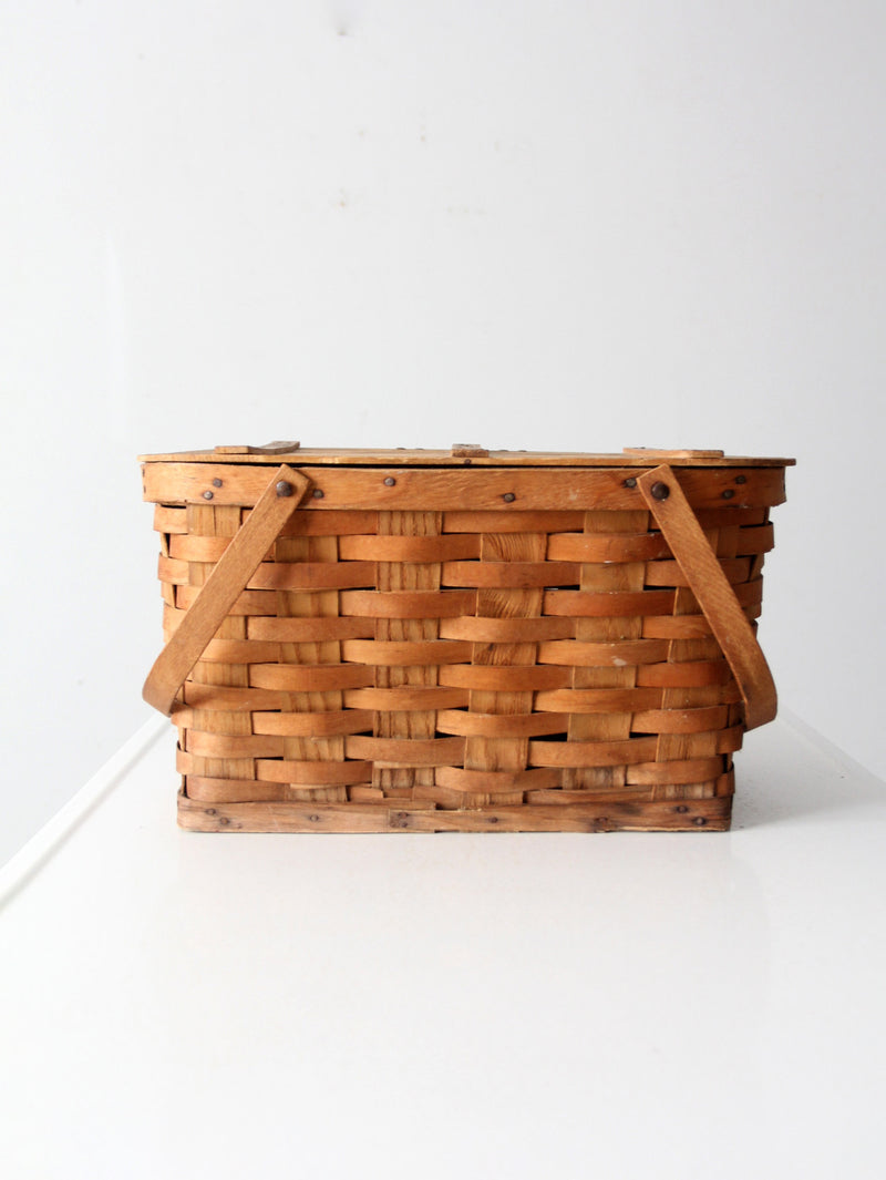 vintage splint weave picnic basket