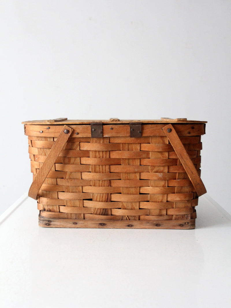 vintage splint weave picnic basket