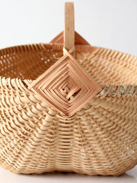 vintage wicker buttocks basket with floral trim