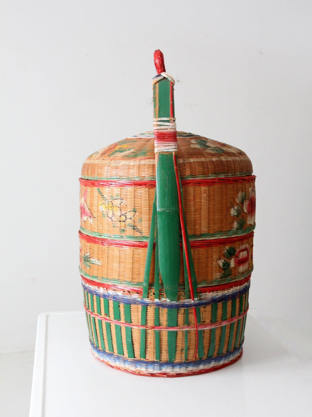 antique chinese basket/アンティークチャイニーズバスケット VINTAGE Antique Chinese Wedding Basket, 3 Tier, RARE Woven