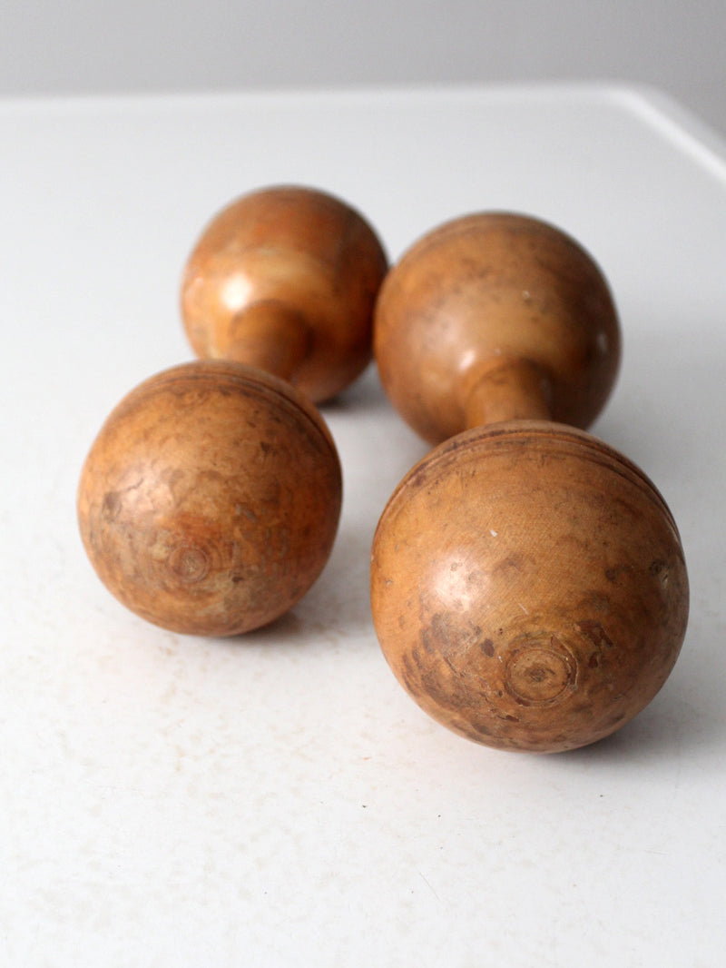 antique wood hand weights set