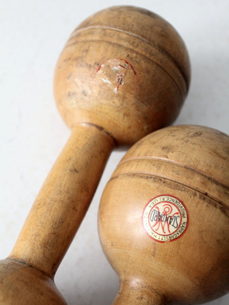 antique wood hand weights set