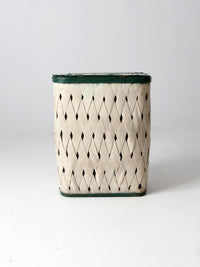 antique painted splint hamper basket with green trim
