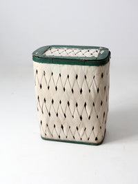 antique painted splint hamper basket with green trim