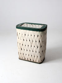 antique painted splint hamper basket with green trim