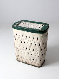 antique painted splint hamper basket with green trim