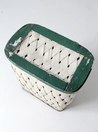 antique painted splint hamper basket with green trim