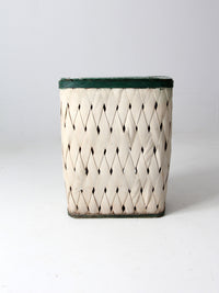 antique painted splint hamper basket with green trim