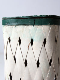 antique painted splint hamper basket with green trim