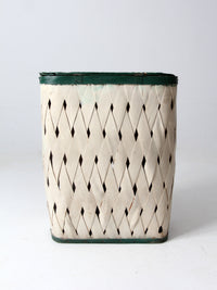 antique painted splint hamper basket with green trim