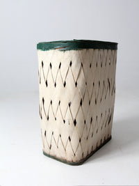 antique painted splint hamper basket with green trim
