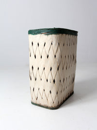 antique painted splint hamper basket with green trim