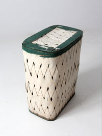 antique painted splint hamper basket with green trim