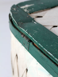 antique painted splint hamper basket with green trim