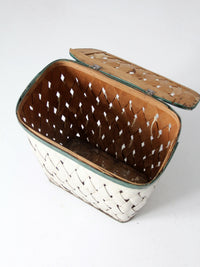 antique painted splint hamper basket with green trim