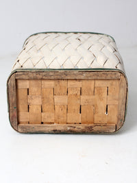 antique painted splint hamper basket with green trim