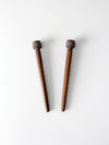 antique wooden textile bobbins pair