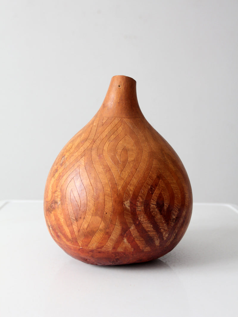 vintage hand-carved gourd art vase