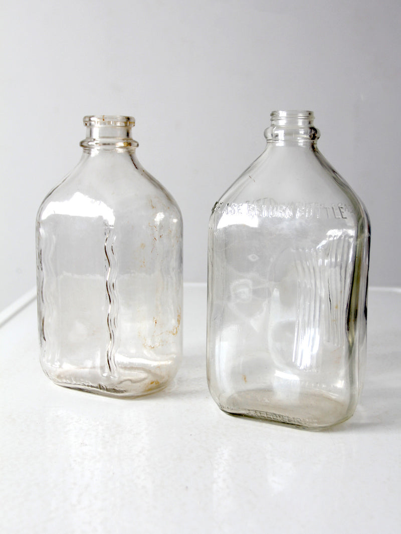 vintage glass milk jugs pair