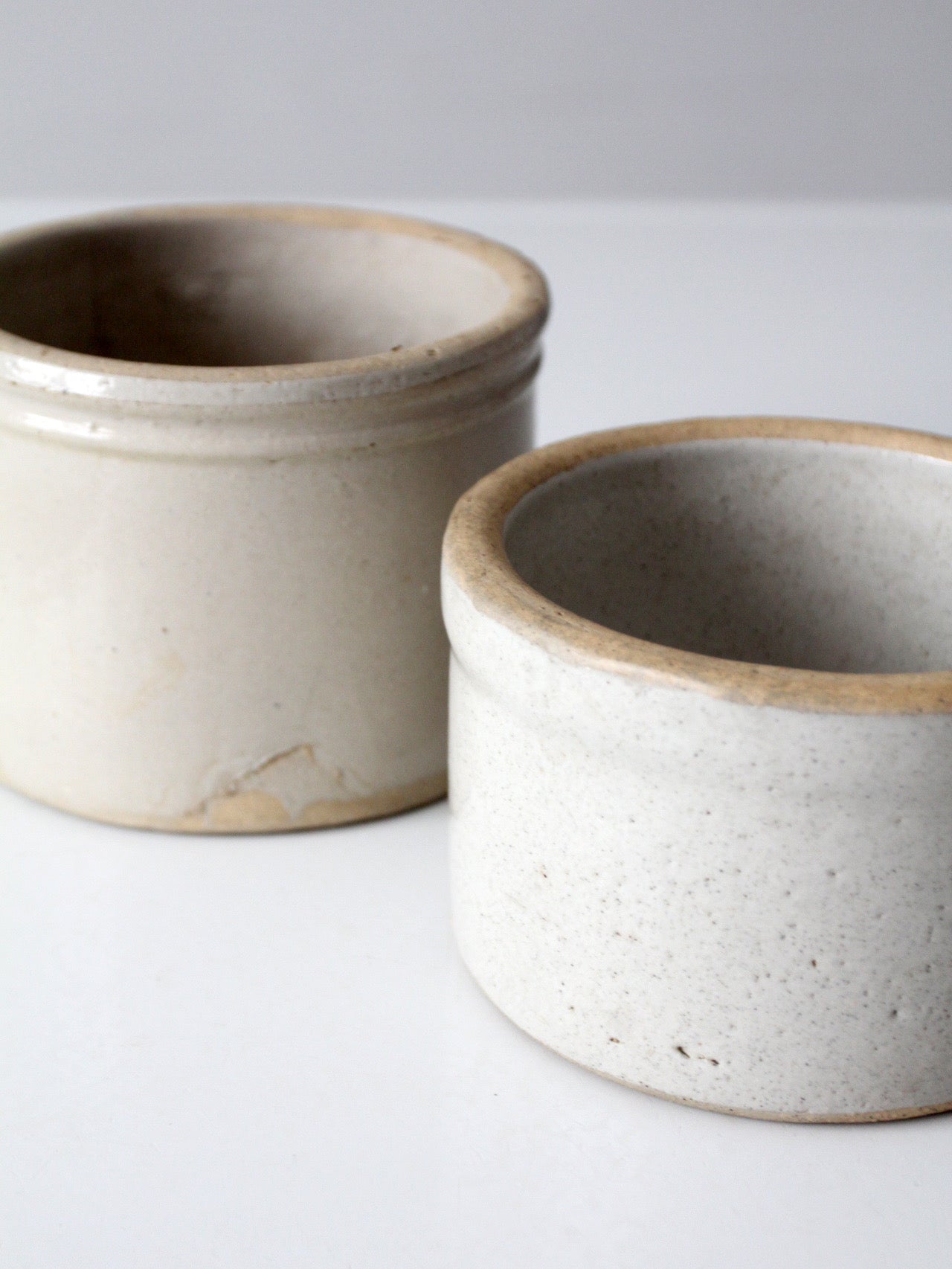 pair of antique stoneware kitchen crocks