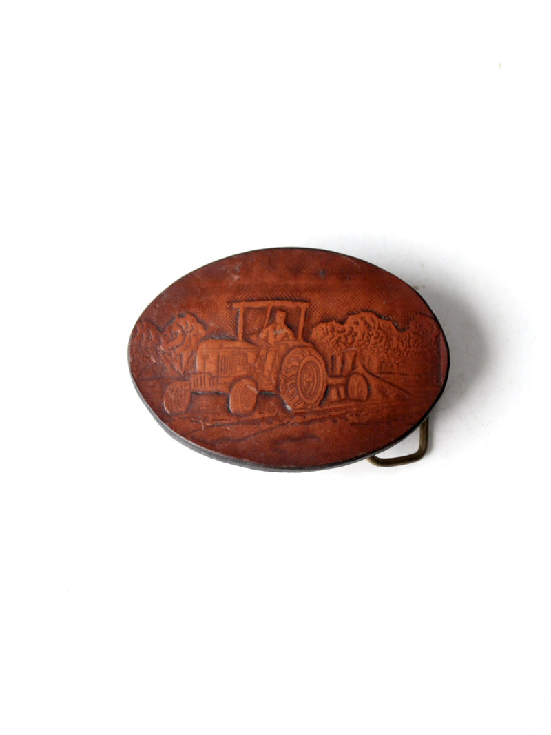 vintage farmer leather belt buckle