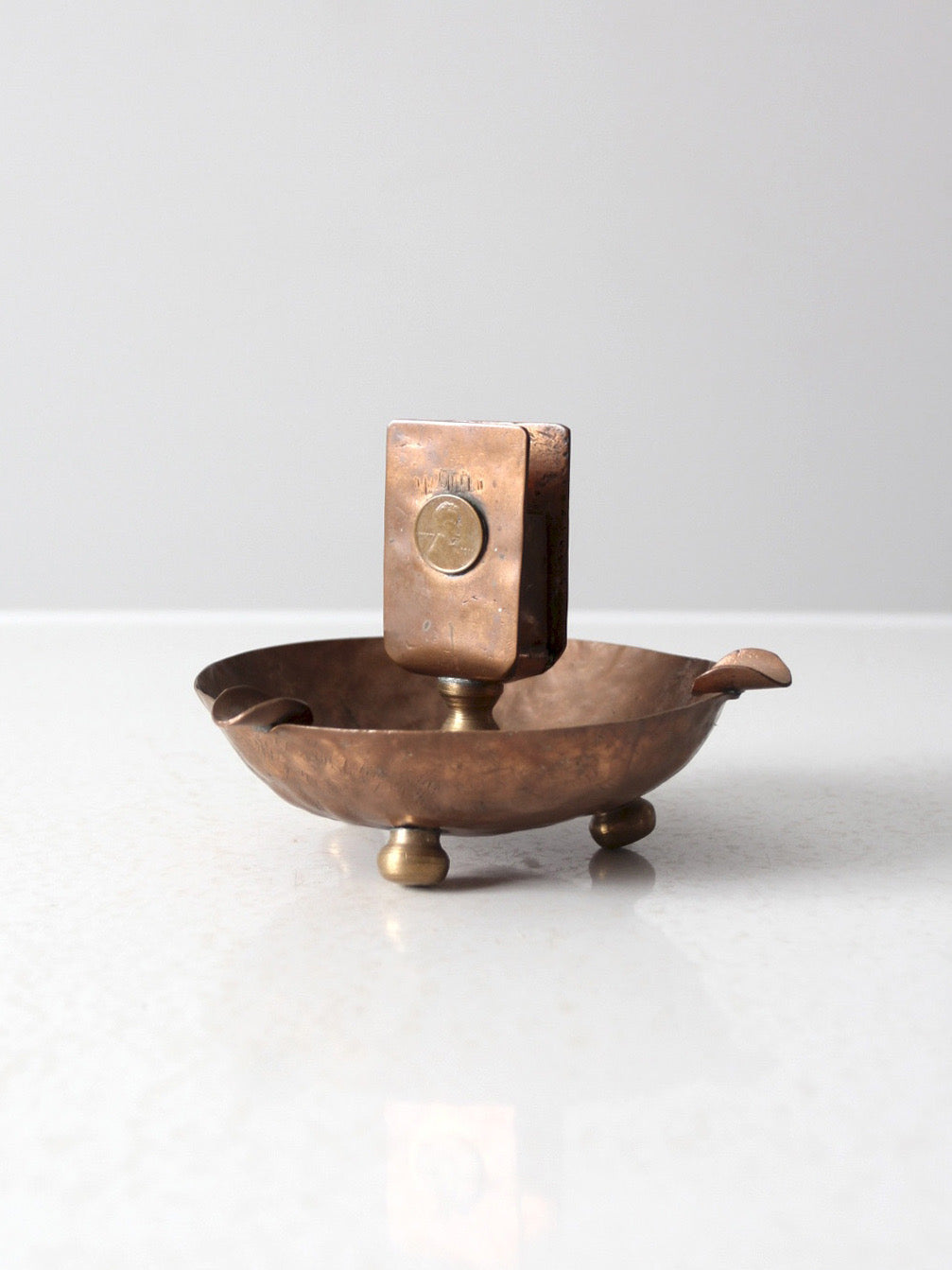 antique hammered copper ashtray