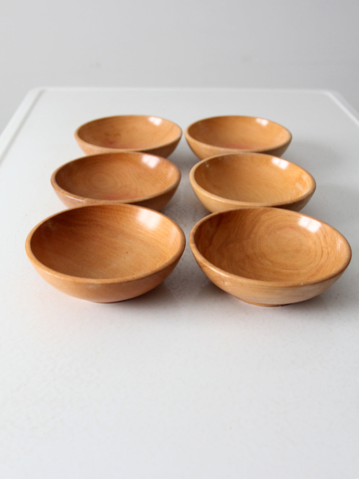 mid century Japanese wood serving bowls set 6