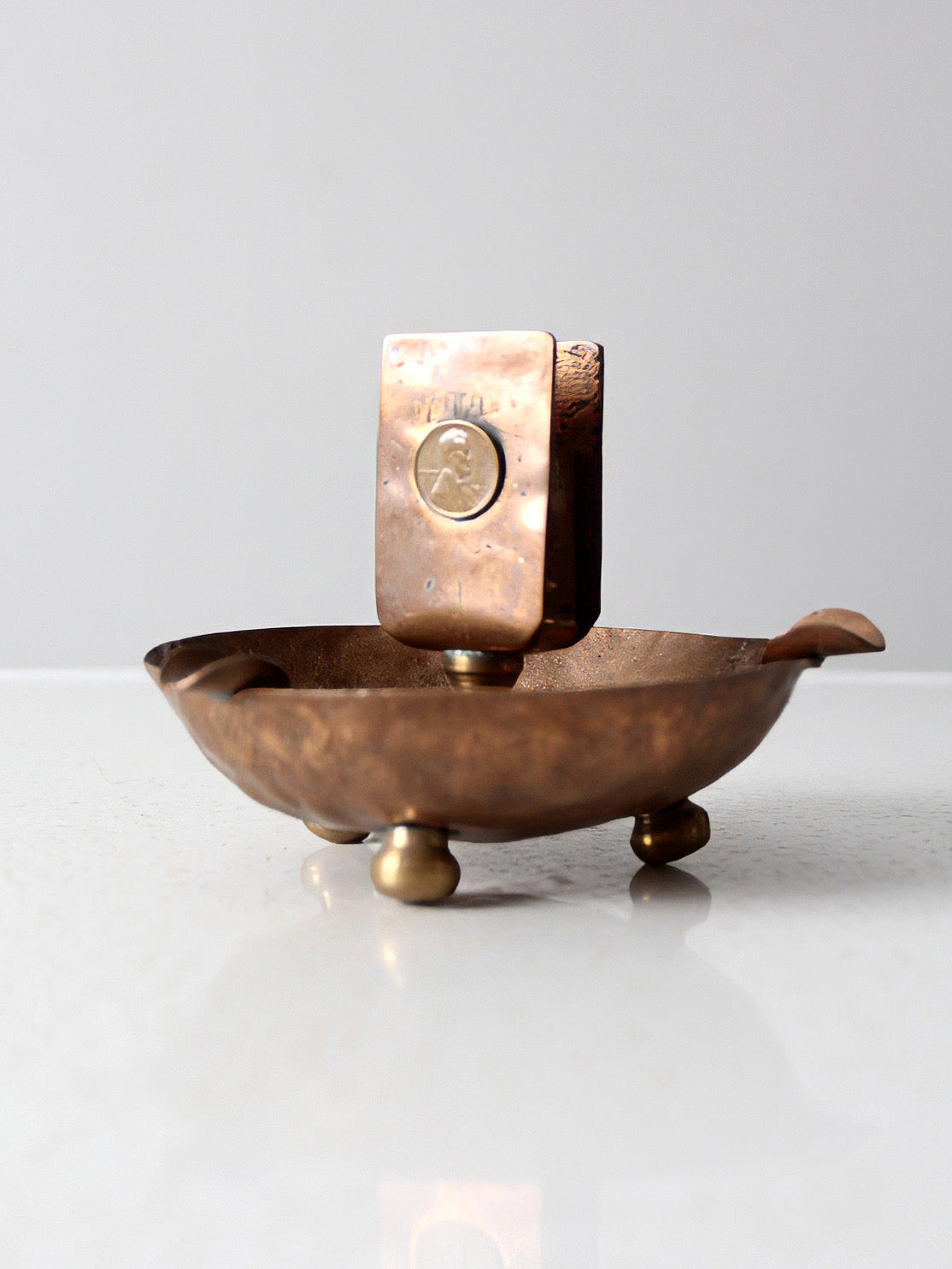 antique hammered copper ashtray