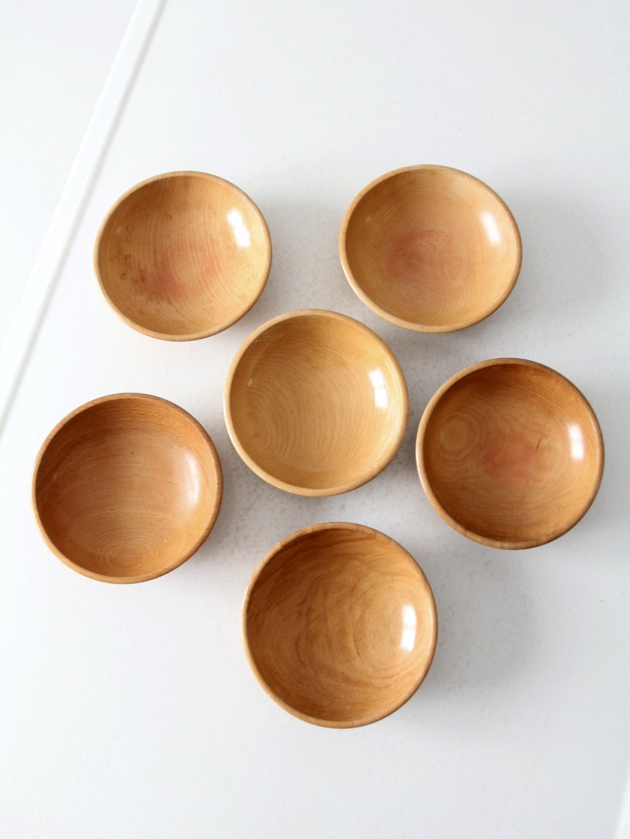 mid century Japanese wood serving bowls set 6